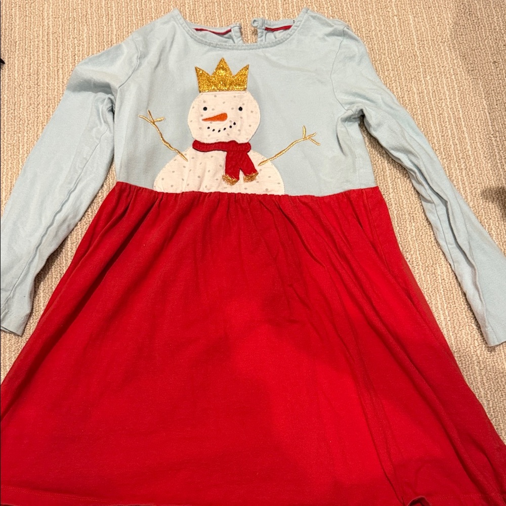 Mini Boden Light Blue and Red Snowman Dress